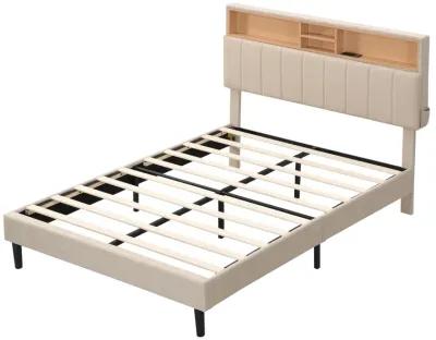 Merax Upholstered Platform Bed with Storage Headboard