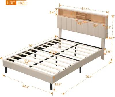 Merax Upholstered Platform Bed with Storage Headboard