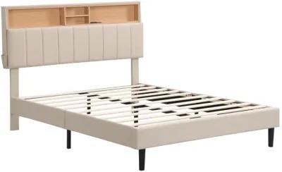 Merax Upholstered Platform Bed with Storage Headboard