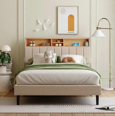 Merax Upholstered Platform Bed with Storage Headboard