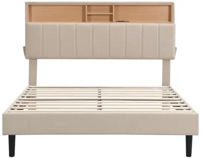 Merax Upholstered Platform Bed with Storage Headboard