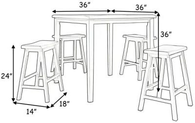 Gael 36 Inch Counter Height Square Dining Table Set, 4 Stools, Wood, White-Benzara