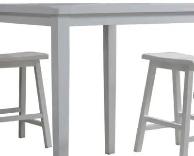 Gael 36 Inch Counter Height Square Dining Table Set, 4 Stools, Wood, White-Benzara