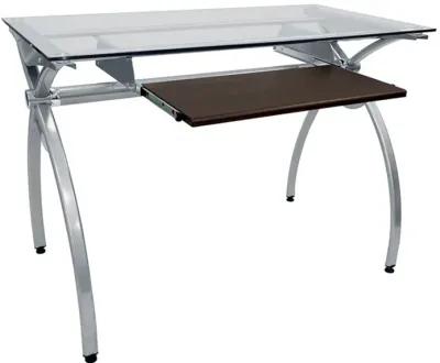 Contempo Clear Glass Top Computer Desk With Pull Out Keyboard Panel, Clear