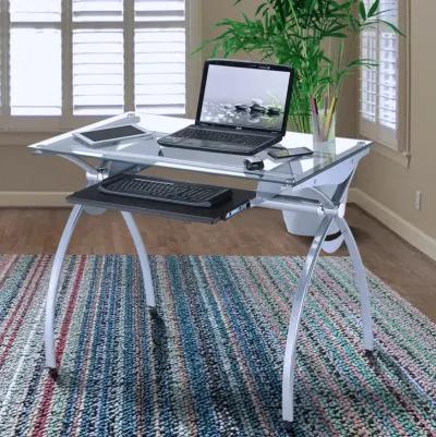 Contempo Clear Glass Top Computer Desk With Pull Out Keyboard Panel, Clear