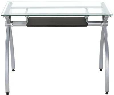 Contempo Clear Glass Top Computer Desk With Pull Out Keyboard Panel, Clear