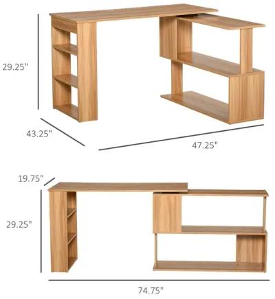 Maple Productivity Center: 360° Rotating L-Shaped Desk with Shelves