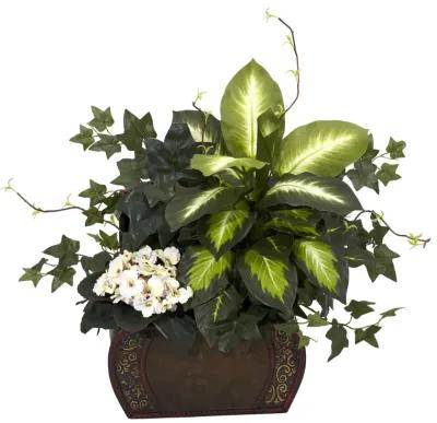 HomPlanti African Violet, Dieffenbachia & Ivy w/Chest Silk Plant