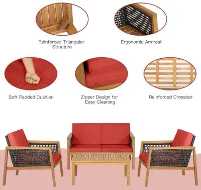 4 Pieces Patio Rattan Furniture Set with Removable Cushions