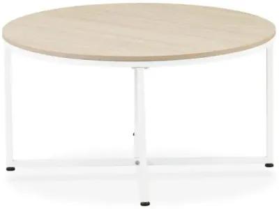 Madison Round Coffee Table for Living Room, Mid Century Modern Coffee Table in Powder Coating White Color and White Wood Laminate