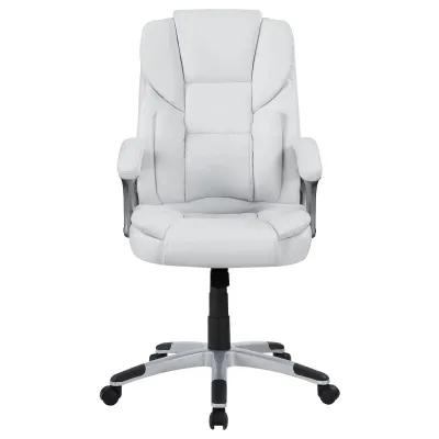 Contemporary Leatherette Executive High Back Chair, White, Silver - Benzara