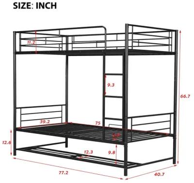 Twin Over Twin Metal Bunk Bed With Shelf And Guardrails