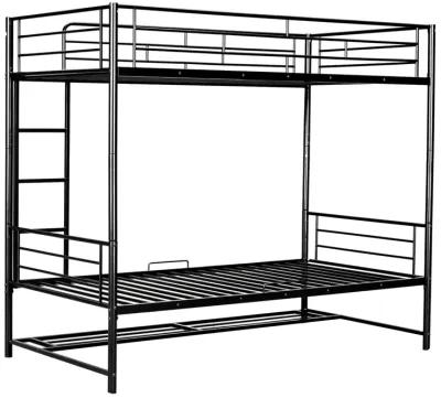 Twin Over Twin Metal Bunk Bed With Shelf And Guardrails