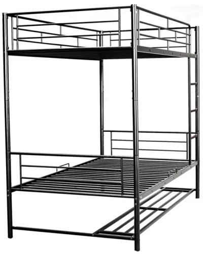 Twin Over Twin Metal Bunk Bed With Shelf And Guardrails