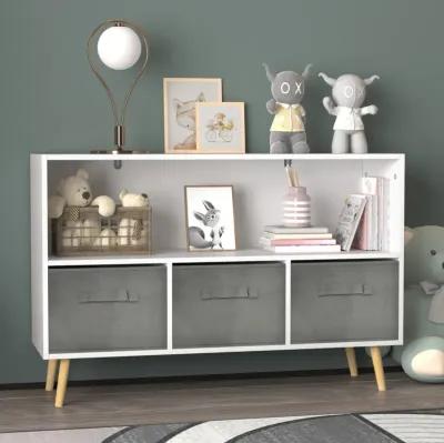 Kids Bookcase with Fabric Drawers & Toy Storage