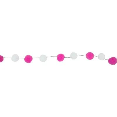 9' Pink and White Plush Snowball Christmas Garland