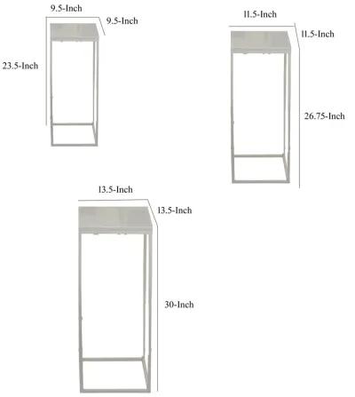 Plant Stand Table Set of 3, White Marble, Metal Frames, Square Tops - Benzara