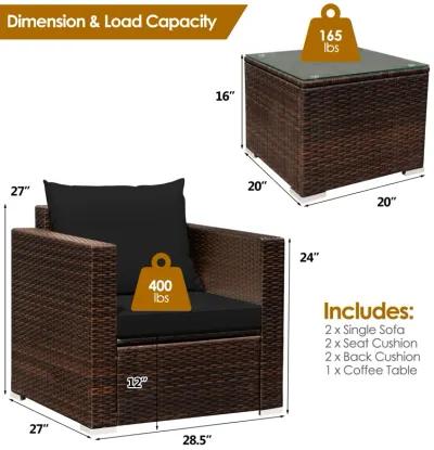 3 Pieces Patio Conversation Rattan Furniture Set with Cushion