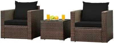 3 Pieces Patio Conversation Rattan Furniture Set with Cushion