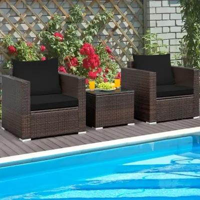 3 Pieces Patio Conversation Rattan Furniture Set with Cushion