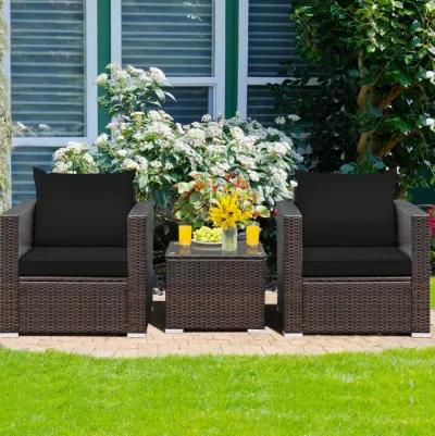 3 Pieces Patio Conversation Rattan Furniture Set with Cushion