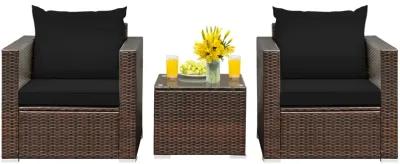 3 Pieces Patio Conversation Rattan Furniture Set with Cushion