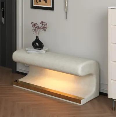 Entryway Bench Leather Upholstered Ottoman with LED sensor light for living room ,bedroom,end of bed