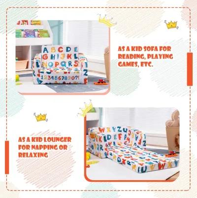 2-in-1 Convertible Kids Sofa with Velvet Fabric - Alphabet