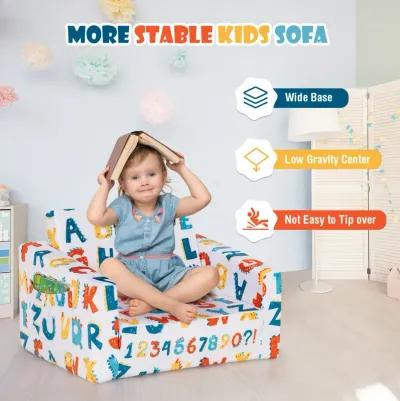 2-in-1 Convertible Kids Sofa with Velvet Fabric - Alphabet