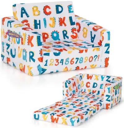 2-in-1 Convertible Kids Sofa with Velvet Fabric - Alphabet