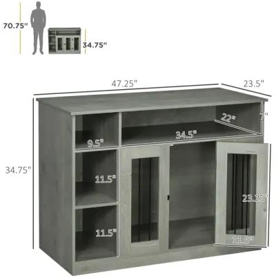 Elegant Pet Home: Gray Dog Crate Furniture with Lockable Door