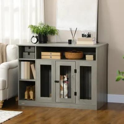 Elegant Pet Home: Gray Dog Crate Furniture with Lockable Door