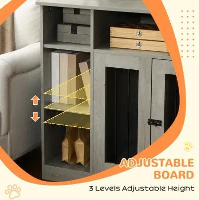 Elegant Pet Home: Gray Dog Crate Furniture with Lockable Door