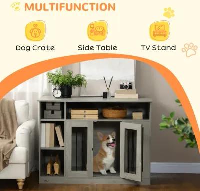 Elegant Pet Home: Gray Dog Crate Furniture with Lockable Door