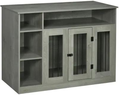 Elegant Pet Home: Gray Dog Crate Furniture with Lockable Door