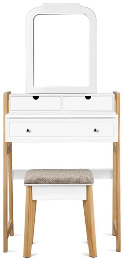 Vanity Table Set with Cushioned Stool and Large Mirror