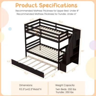 Hivvago Home Wood Bunk Bed with Guard Rail and 4-step Storage Stairs No Box Spring Needed