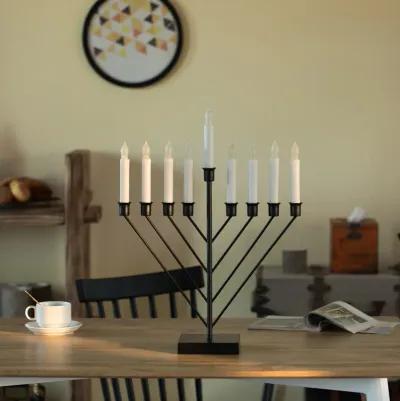 Nine Branch Electric Chabad Judaica Chanukah Menorah with LED Candle Design Candlestick, Black