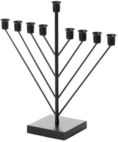 Nine Branch Electric Chabad Judaica Chanukah Menorah with LED Candle Design Candlestick, Black