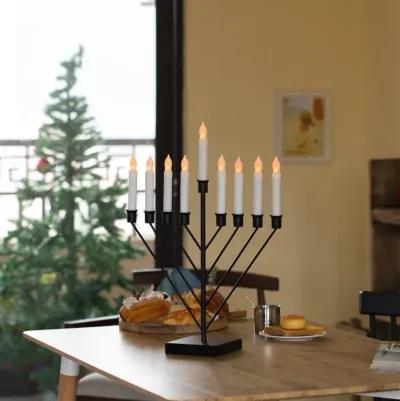 Nine Branch Electric Chabad Judaica Chanukah Menorah with LED Candle Design Candlestick, Black