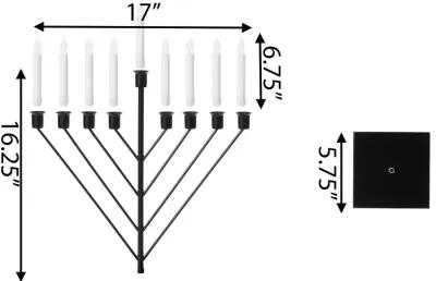 Nine Branch Electric Chabad Judaica Chanukah Menorah with LED Candle Design Candlestick, Black