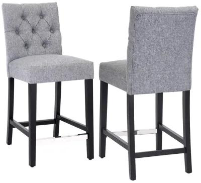 WestinTrends 24" Linen Fabric Tufted Upholstered Counter Stool (Set of 2), Black