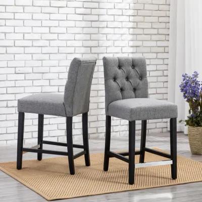 WestinTrends 24" Linen Fabric Tufted Upholstered Counter Stool (Set of 2), Black