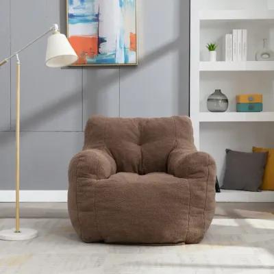 Soft Tufted Foam Bean Bag Chair With Teddy Fabric Coffee Brown