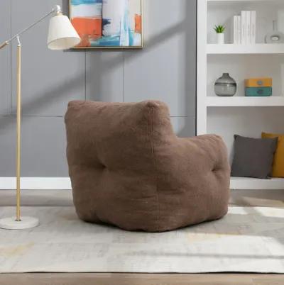 Soft Tufted Foam Bean Bag Chair With Teddy Fabric Coffee Brown