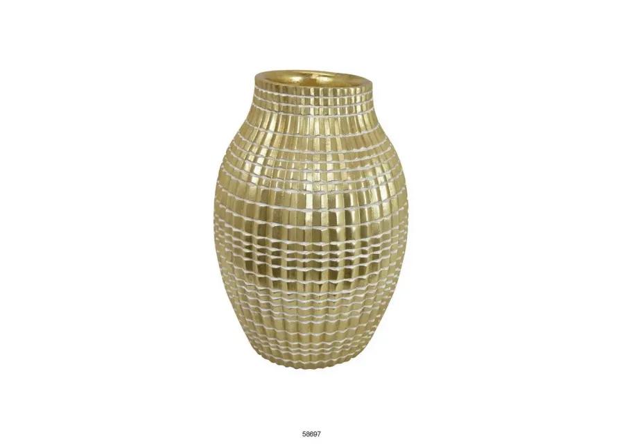 16 Inch Flower Vase, Long Curved Shape, Elegant Gold Textured Resin Finish - Benzara