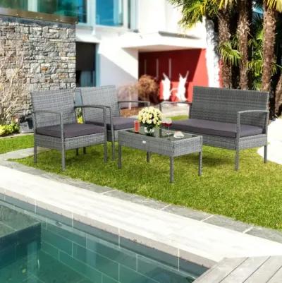 Hivvago 4 Pieces Outdoor Rattan Conversation Set with Comfortable Cushion