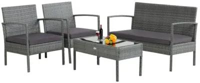 Hivvago 4 Pieces Outdoor Rattan Conversation Set with Comfortable Cushion