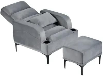 Velvet Armchair Set with Ottoman & Cup Holder