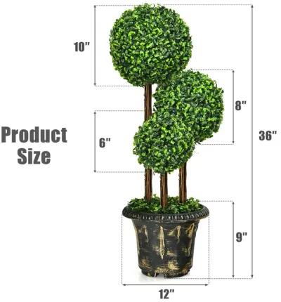 36-Inch Artificial Topiary Triple Ball Tree for Indoor and Outdoor